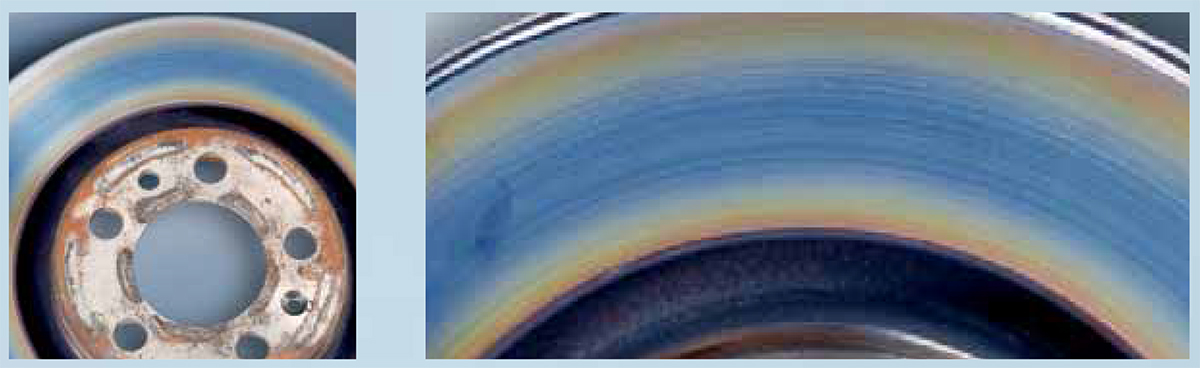 Синие разводы, пятна, полосы на фрикционной поверхности тормозного диска